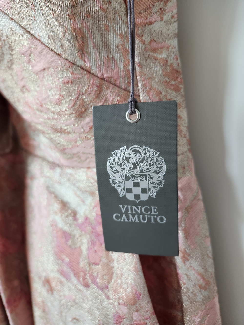 Vince Camuto Pink Metallic Brocade Crisscross Mini Dress - Picture 10 of 16